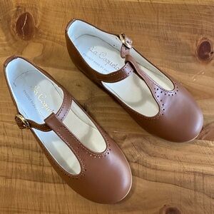 La Coqueta Dark Tan Leather Girl T-Bar Shoes